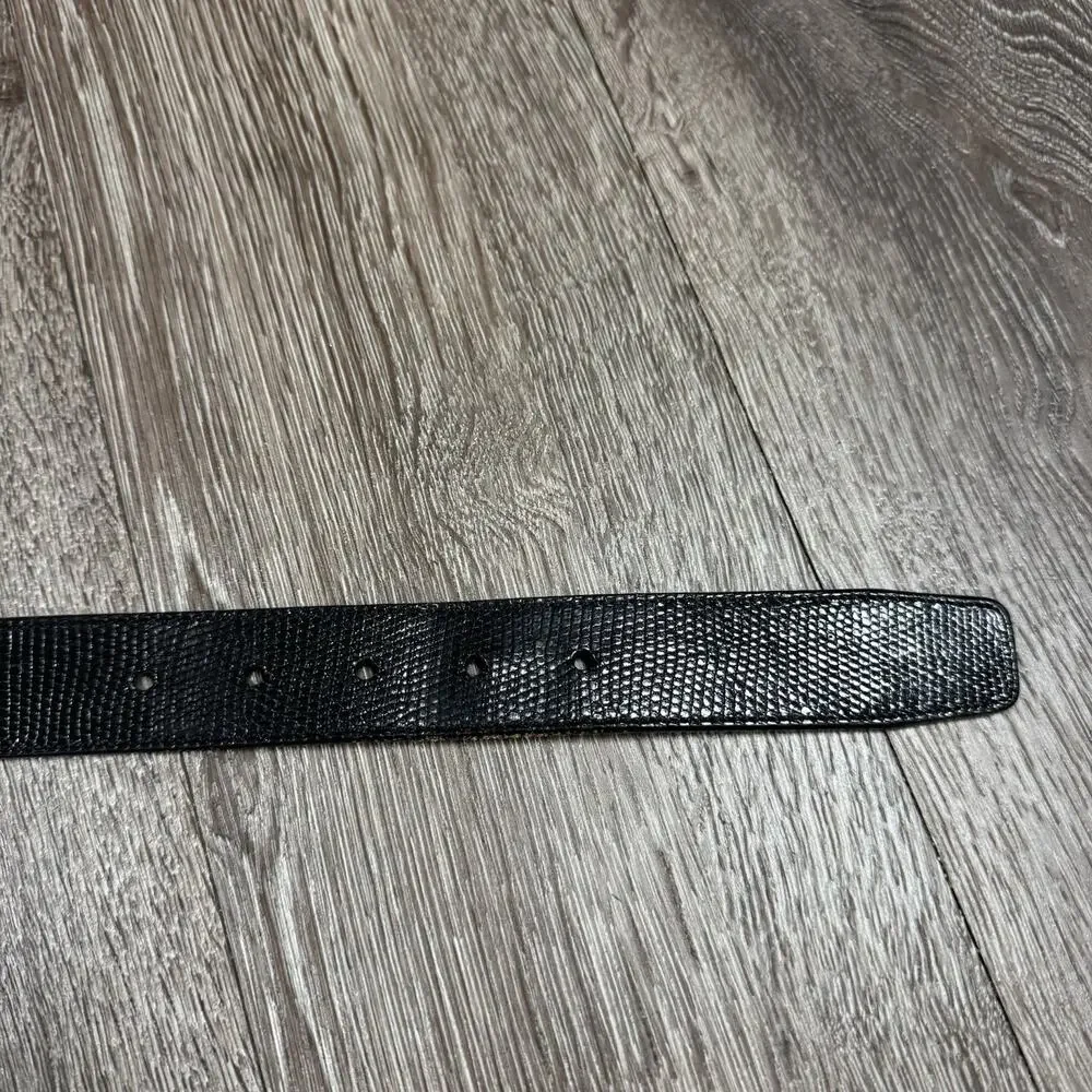 Mens genuine lizard exotic Belt black 38 made spain mezlan nickel buckle loops